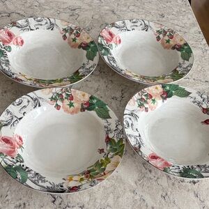 Elegant Floral Porcelain Dinnerware Bowl Set - 4 Pieces